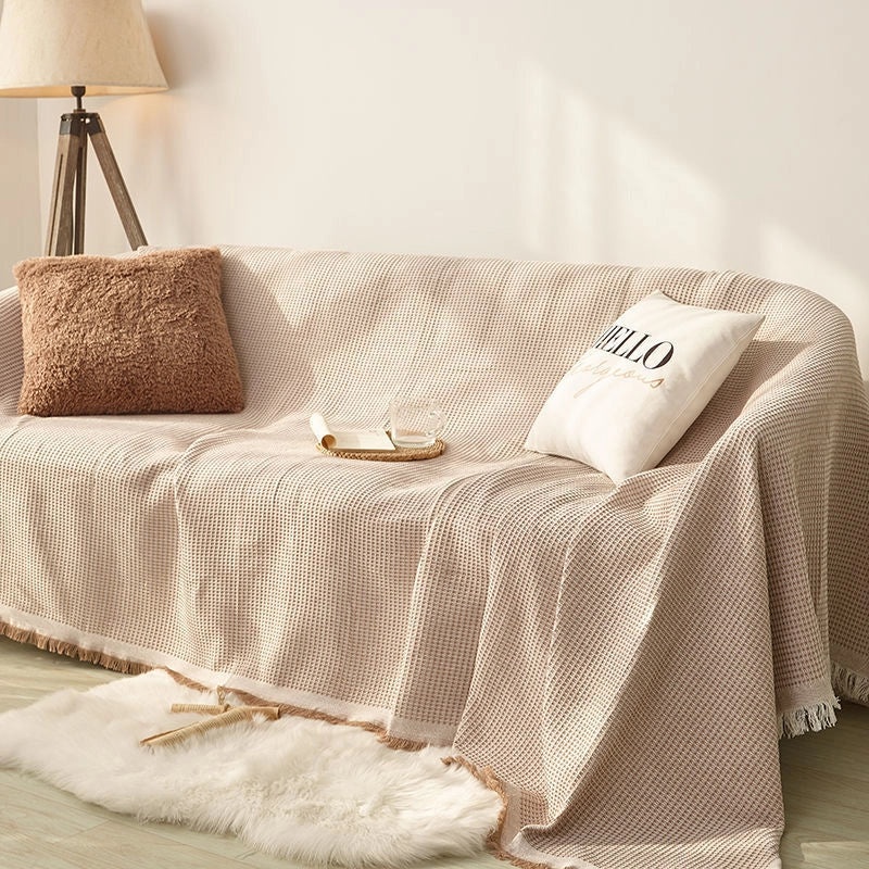 Waffle Texture Cotton Sofa Cover Full Cover Universal Sofa Towel Four Seasons Woven Cushion Protector|Home Decor Sofa Covers
