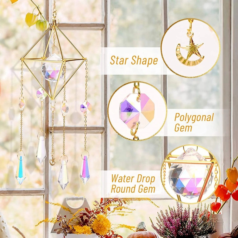 Geometric Crystal Iron Suncatcher Wind Chime Minimalist Wall Hanging Decor|Home Decor