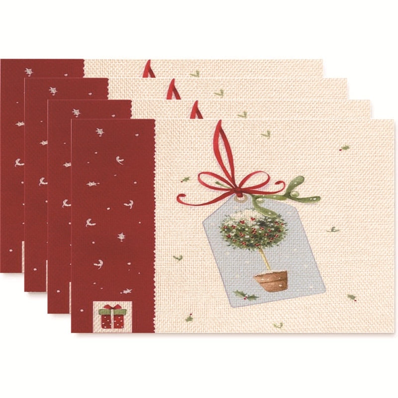 Nordic Christmas Tree Bow Knot Snowflake Linen Cotton Placemat|Home Decor & Tableware