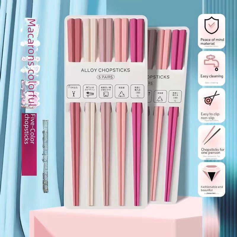 Morandi Hexagonal Alloy Chopsticks Small Fresh Style for One Person Household Tableware|Kitchen & Dining