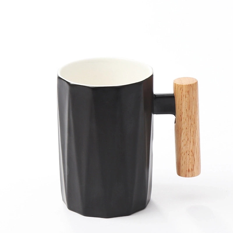Matte Ceramic Mug with Solid Color and Wooden Handle | Home & Kitchen Drinkware