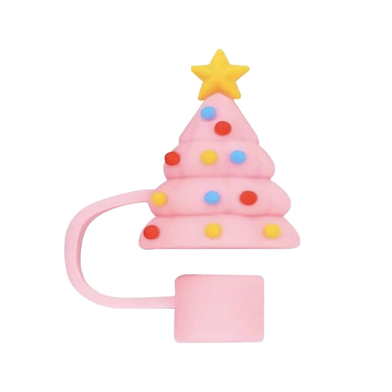 Christmas Holiday Silicone Straw Cap with Christmas Tree Santa Claus Snowman Design | Drink Accessories