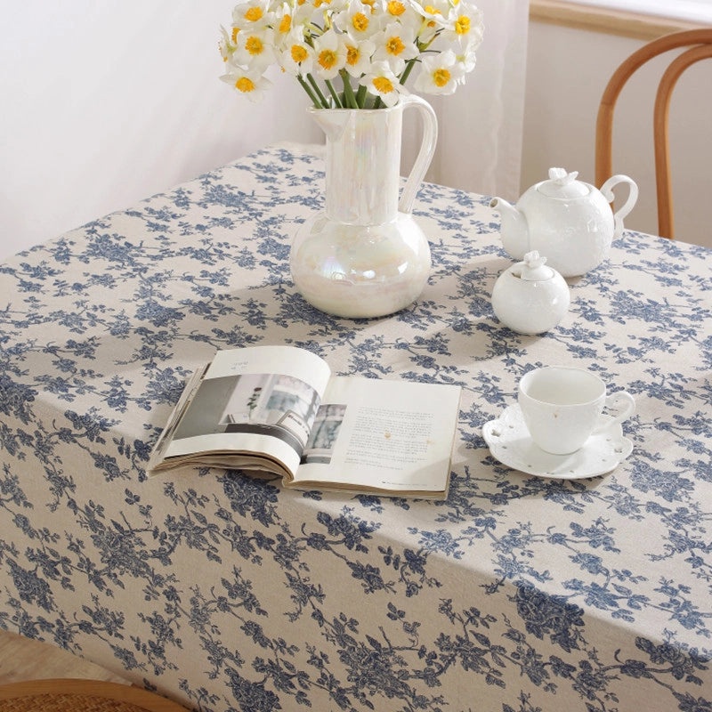 Vintage Floral Cotton Linen Tablecloth|Home Decor & Dining Textiles