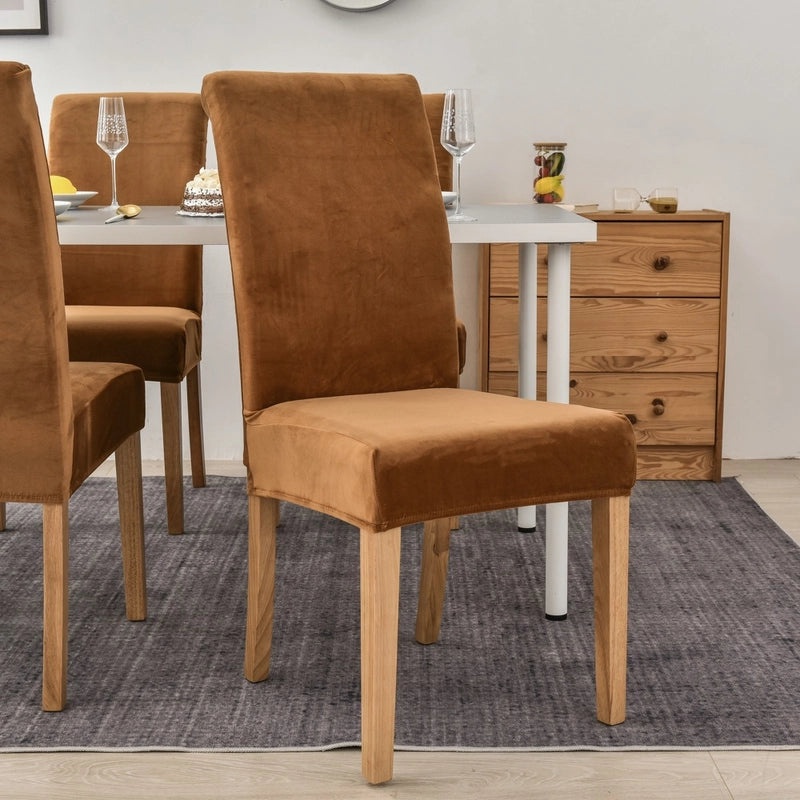 Gold Velvet Plush Chair Cover Elastic Slipcover for Dining Computer Seat Home Hotel Use|Home Decor Chair Covers