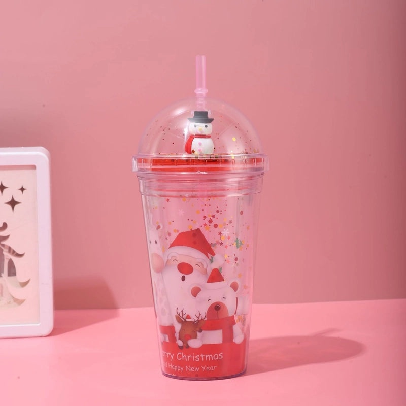 Christmas Cartoon Santa and Snowman Plastic Tumbler Water Bottle 1 Piece|Kitchen & Dining