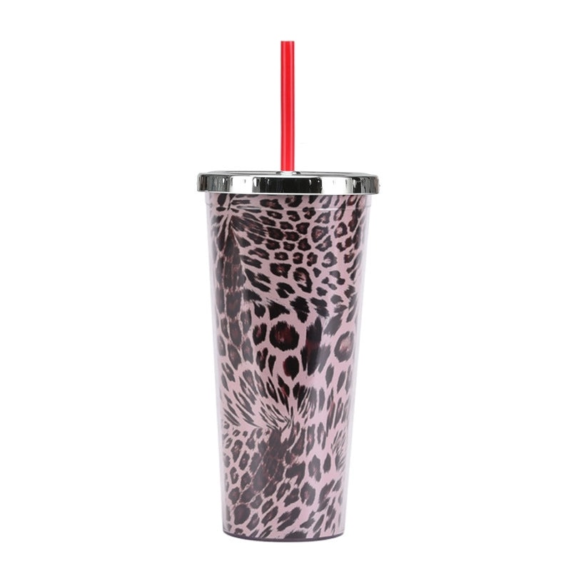 24oz Leopard Print Color Changing Semicircle Lid Large Capacity Portable Plastic Tumbler | Drinkware & Tumblers
