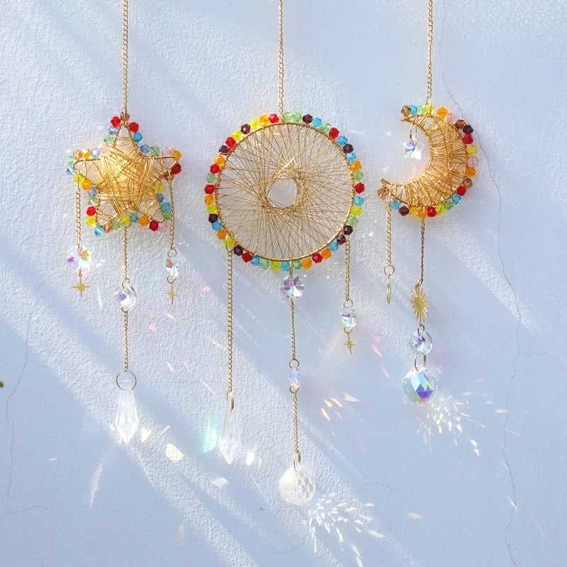 Elegant Star and Moon Crystal Suncatcher Wind Chime | Home Decor & Wall Art