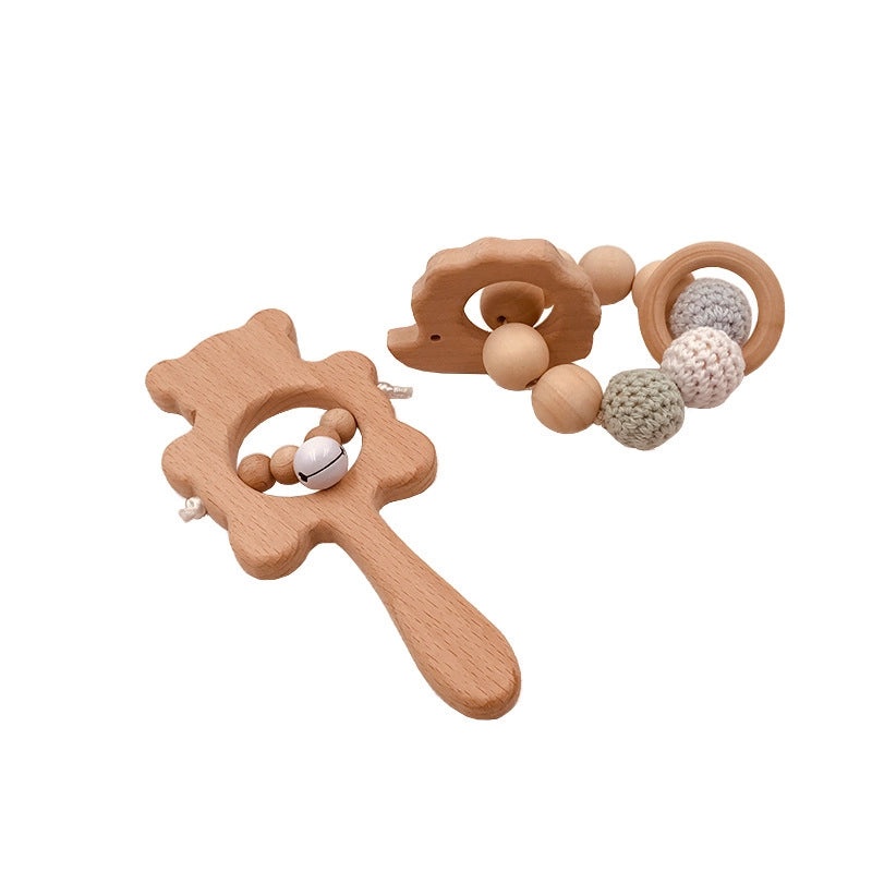 Baby Teething Bracelet with Beech Animal Molar Stick and Bear Toy | Baby Teething Accessories