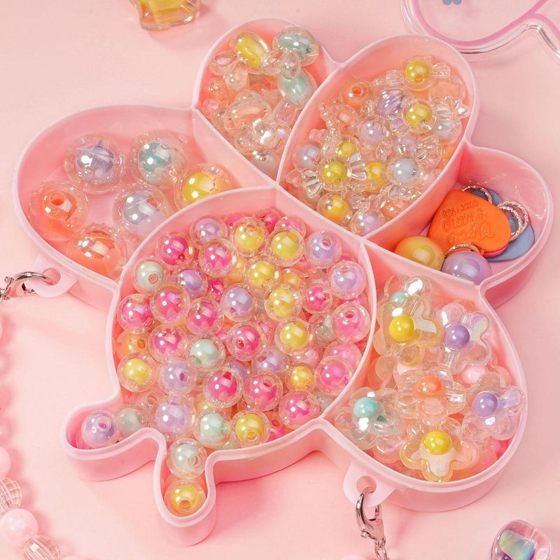 Kids DIY Beaded Jewelry Kit Portable Box Loose Beads for Bracelet Necklace Handmade Craft Gift|Children's Jewelry Craft Supplies