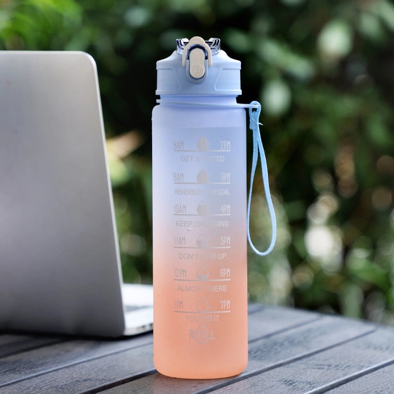 Gradient Plastic Water Bottle with Large Capacity and Suction Straw | Drinkware & Tumblers