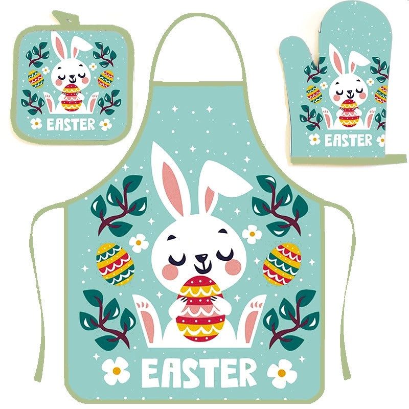 Cartoon Style Minimalist Polyester Apron with Heat Resistant Gloves|Kitchen Accessories