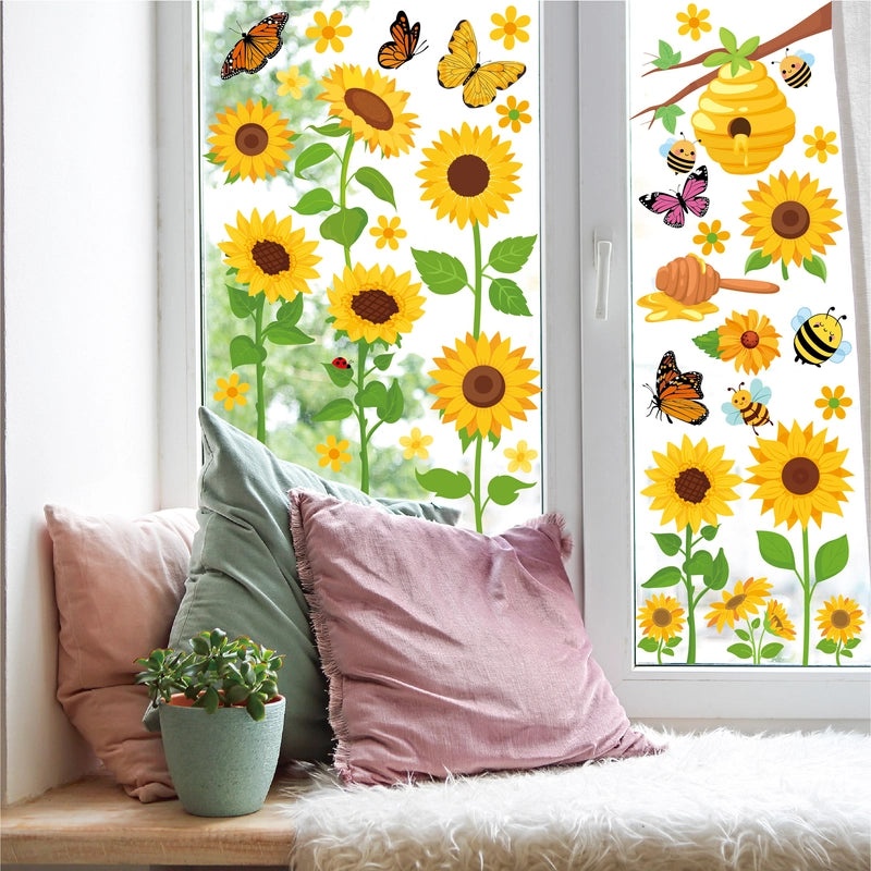 Adorable Sunflower and Bee PVC Window Decals | Home Decor & Window Accessories