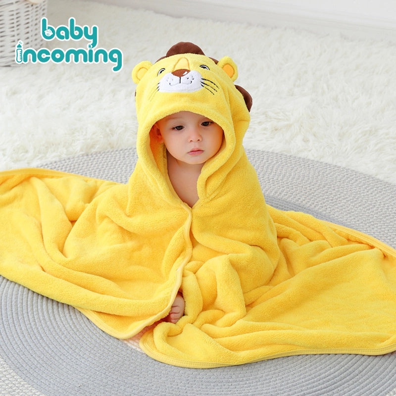 Baby Coral Fleece Hooded Cape Soft Cartoon Animal Kids Hooded Cloak Bath Towel for Spring and Autumn|Children's Bath Accessories