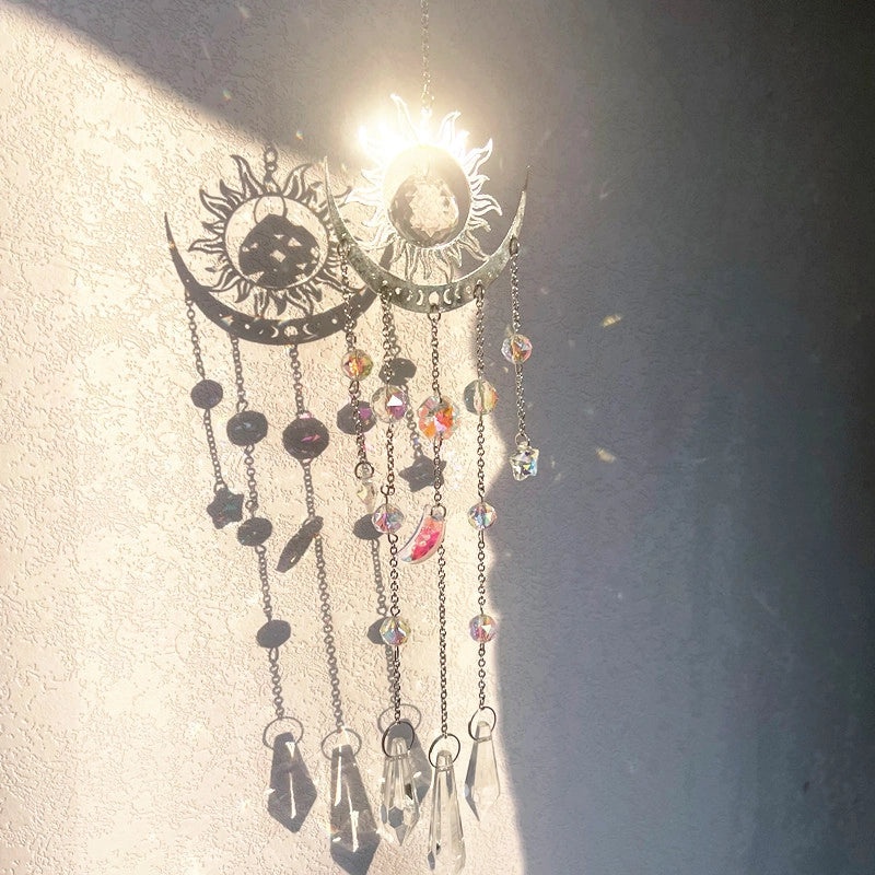 Geometric Crystal Brass Suncatcher Wind Chime | Home Decor & Wall Art