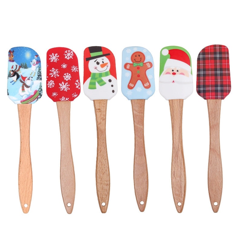 Christmas Santa Claus Snowflake Silicone Wood Baking Scraper 1 Piece | Kitchen Utensils & Gadgets