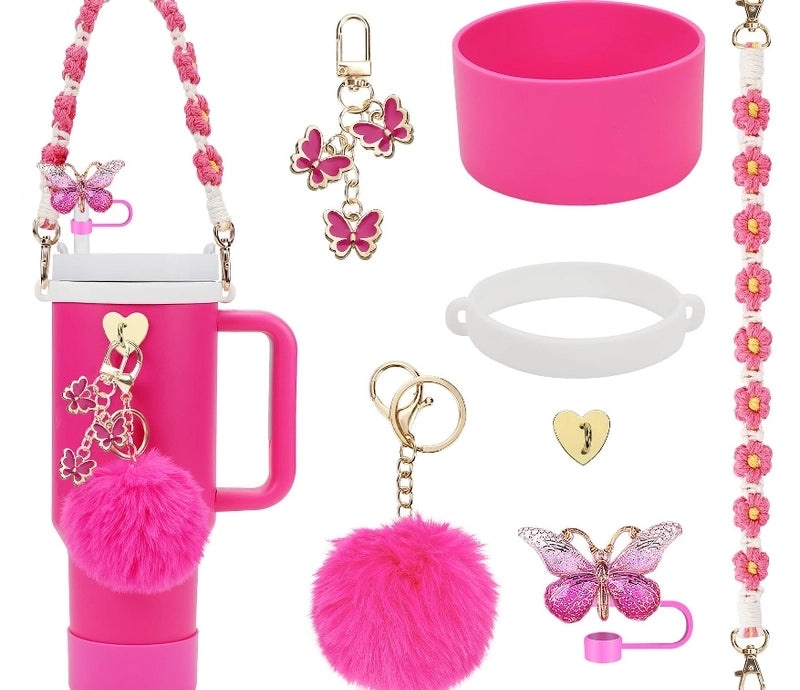 Adorable Geometric Plush Silica Gel Straw Charm Cup Pendant Set | Drink Accessories