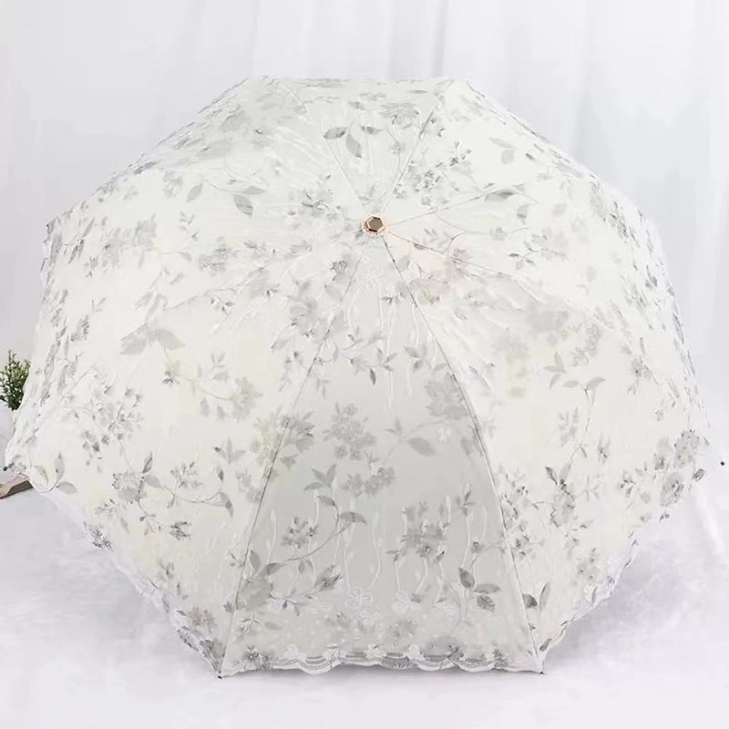 Goddess Princess Double Layer Lace Foldable Umbrella for Women | Sun & Rain Protection | Black Sunshade Umbrellas | Women's Accessories