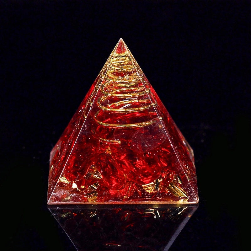 Natural Crystal Chakra Pyramid Ornament with Gravel - Office Desk Decoration | Home Decor