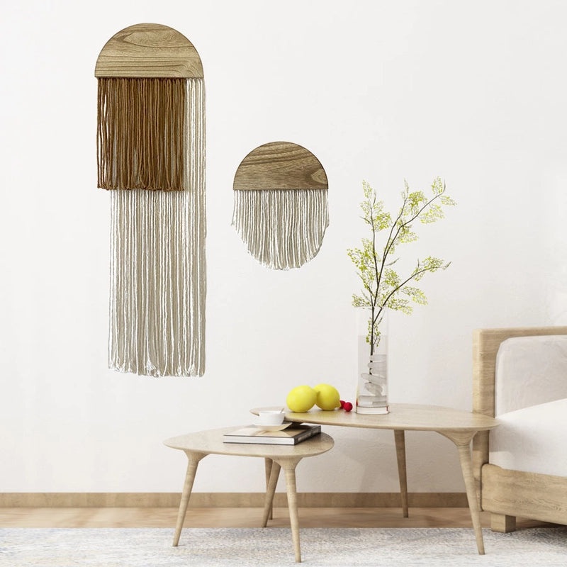 Bohemian Cotton Tassel Wall Hanging Handmade Nordic Tapestry Semicircle Solid Wood Decoration|Home Decor