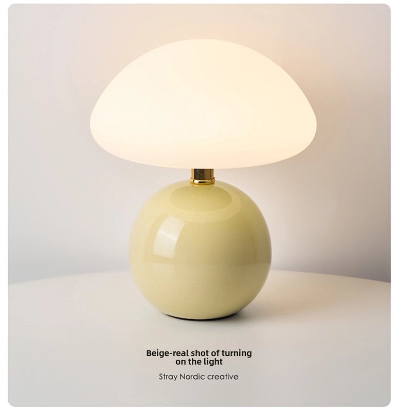 Cream Mushroom Night Light Small Table Lamp for Kids Bedroom Bedside Ceramic Decorative Room Lamp | Home Decor Lamps