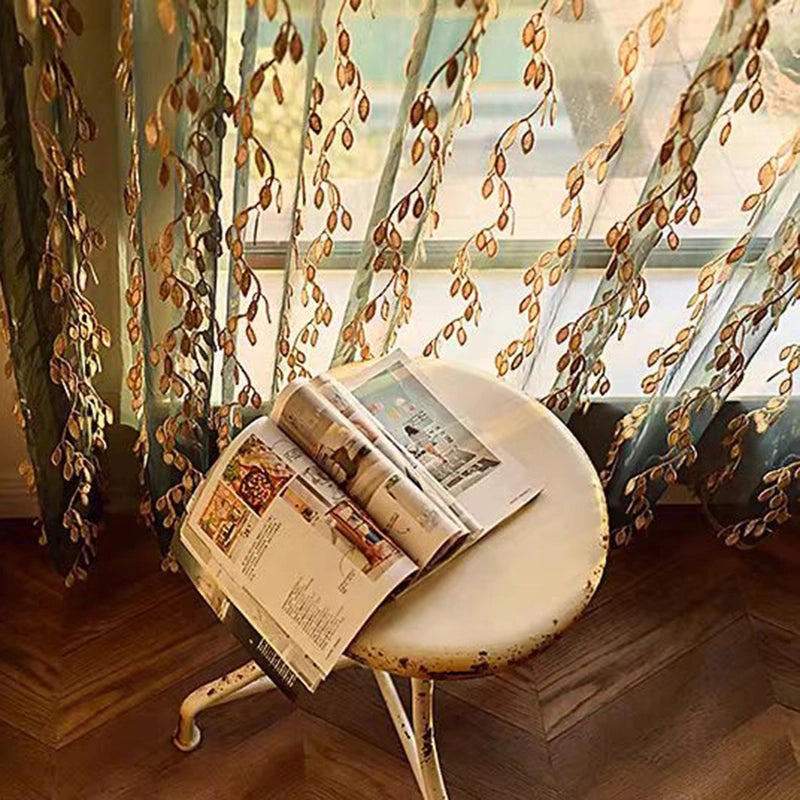 Elegant Polyester Window Curtains Home Decor Leaf Pattern