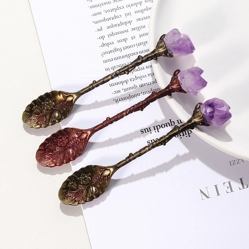 Natural Amethyst Flower Copper Spoon with Long Handle | Home Decor & Kitchen Accessories