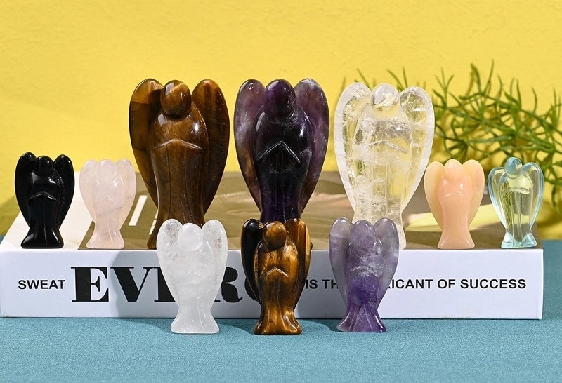 Handcrafted Natural Stone Angel Ornament Elegant Decor Red Blue White