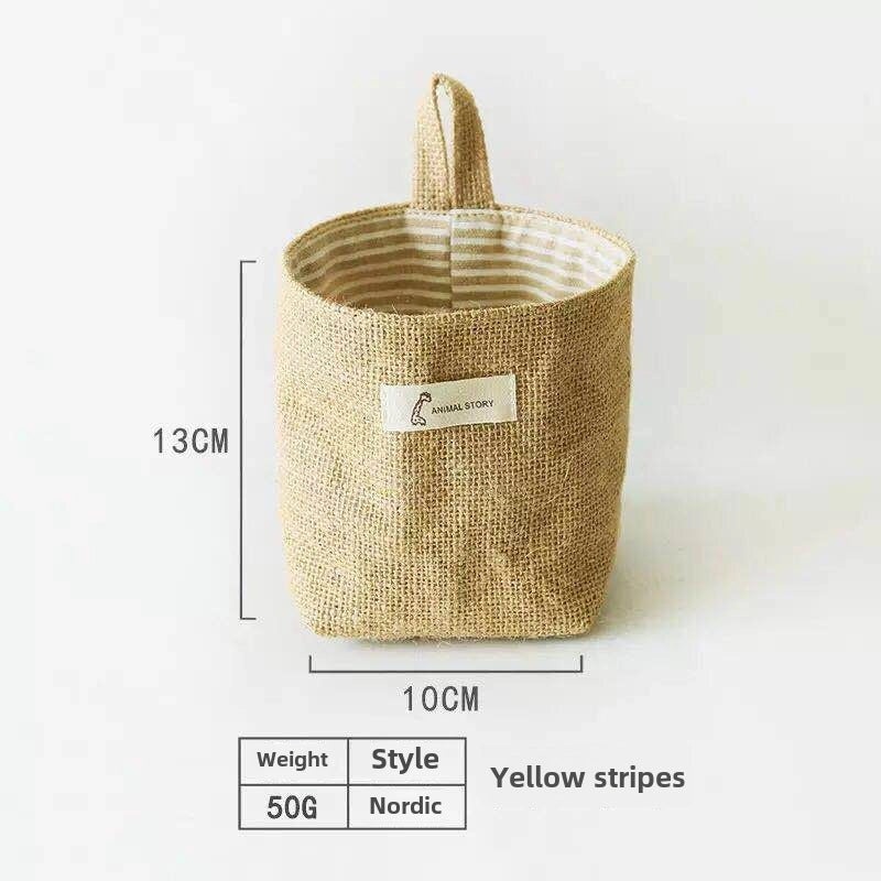 Cotton Linen Hanging Storage Bag for Door Wall Desktop Jute Organizer Sundries Bathroom Use|Home Storage & Organization