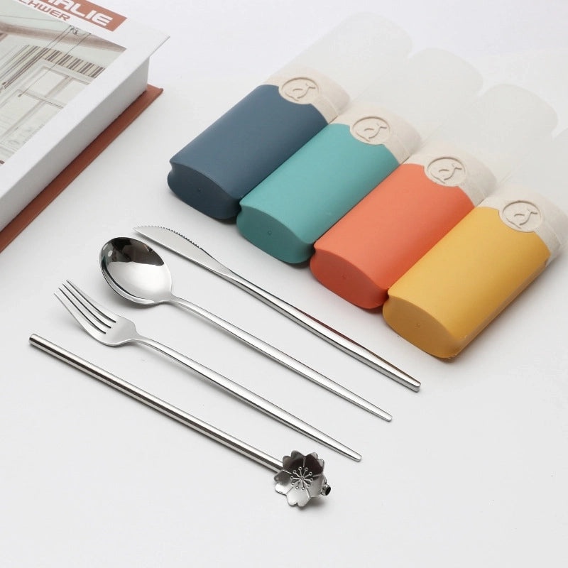 Retro Style Color Block Stainless Steel Fruit Spoon Knife Fork Set|Kitchen & Dining Cutlery Sets