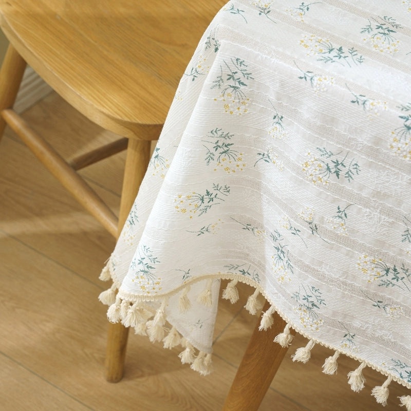 Fresh Daisy Floral Cotton Linen Tablecloth for Coffee and Dining Tables|Home Decor Table Linens