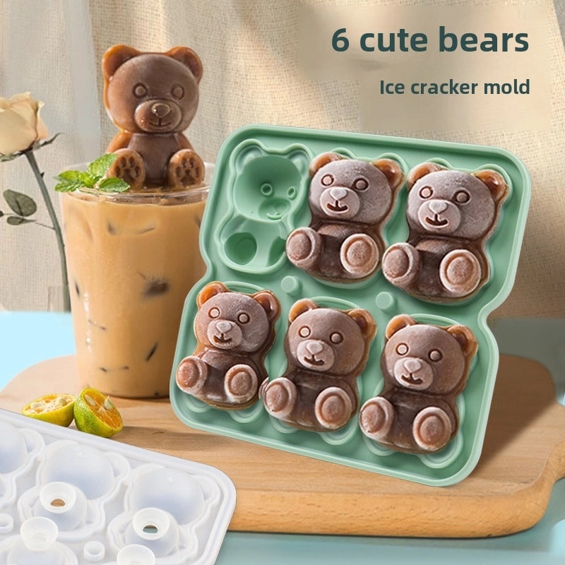 Bear-Shaped Silicone Ice Cube Mold 6-Piece Set for Household and Party Use | Kitchen & Dining Accessories