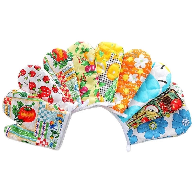 Heat Resistant Cotton Gloves with Modern Floral Design|Kitchen & Dining Accessories