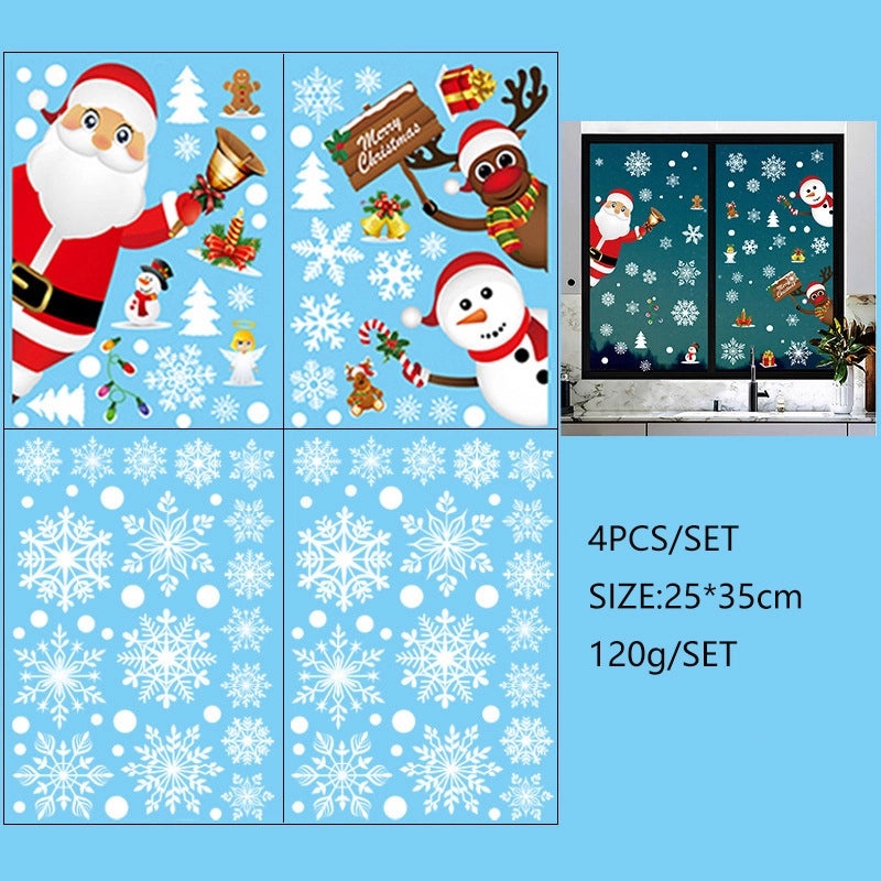Christmas Window Stickers Santa Snowman Snowflake Elk Double Sided Decorative Glass Decals|Seasonal Home Decor