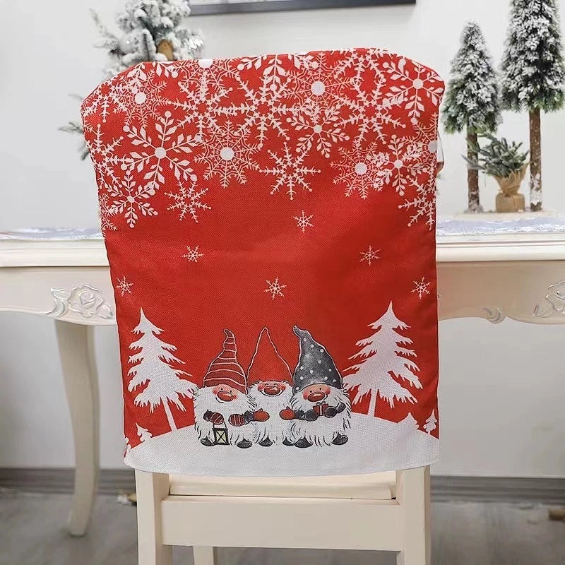 Christmas Cartoon Red Gray Chair Covers Set | Home Decor & Seasonal Accessories