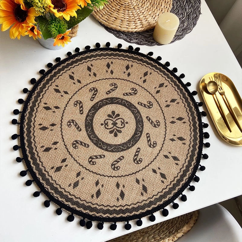 Nordic Christmas Tree and Santa Claus Jute Placemat for Holiday Table Decor|Home & Kitchen Table Linens