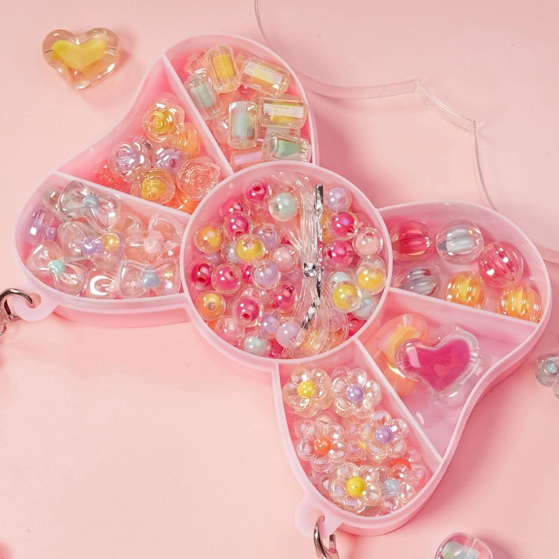 Kids DIY Beaded Jewelry Kit Portable Box Loose Beads for Bracelet Necklace Handmade Craft Gift|Children's Jewelry Craft Supplies