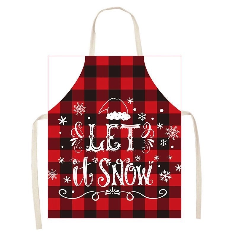 Christmas Santa Claus Stripe Snowflake Linen Apron Holiday Kitchen Accessory|Kitchen & Dining