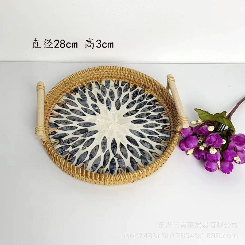 Handwoven Floral Rattan Shell Storage Basket for Casual Home Décor|Home Storage & Organization