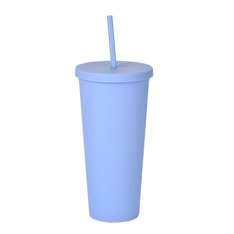 24oz Double-layer Frosted Plastic Straw Cup with Lid | Drinkware & Tumblers