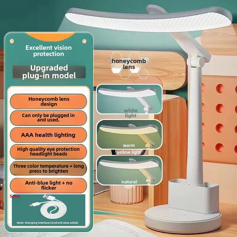 Eye Protection LED Desk Lamp for Study Dormitory Charging Plug-in Dual-use Foldable Bedside Night Light|Desk Lamps