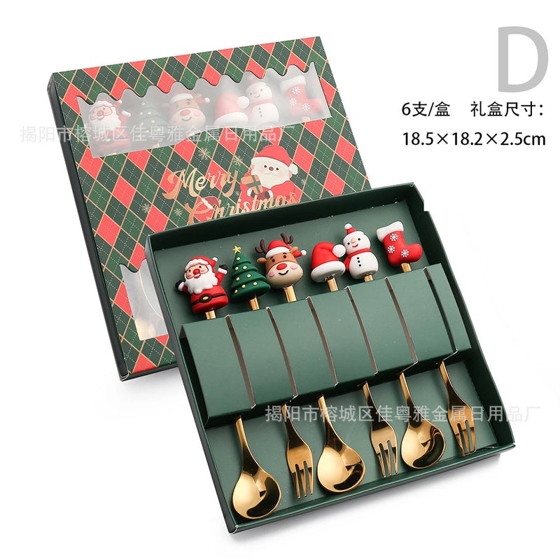 Christmas Santa Claus Stainless Steel Spoon and Fruit Fork Set | Kitchen & Dining Utensils