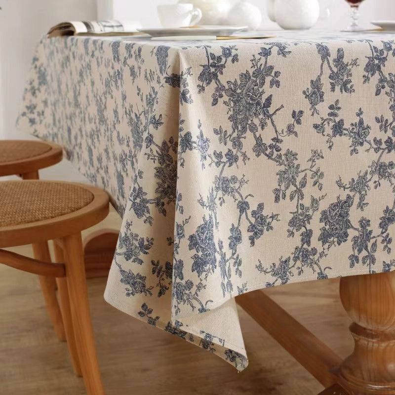 Rustic Floral Cotton Linen Tablecloth|Home Decor Table Linens