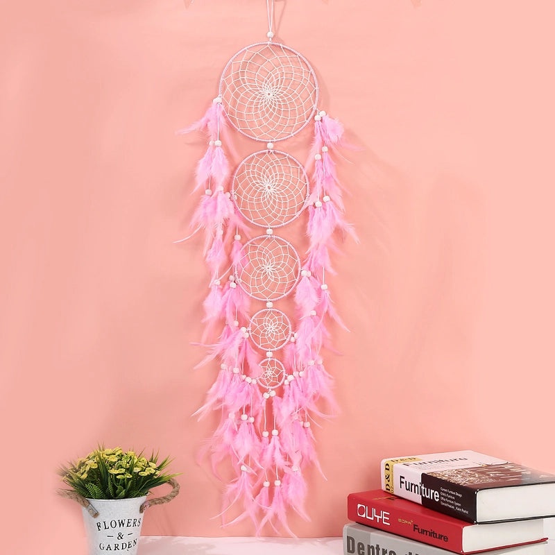 Elegant Geometric Wooden Beads Feather Dreamcatcher Wall Hanging Decor | Home Decor