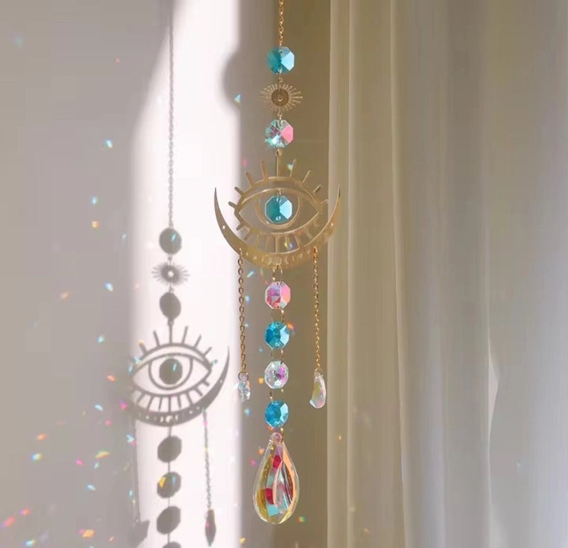 Minimalist Devil's Eye Crystal Suncatcher Wind Chime Home Decor | Wall Art & Suncatchers