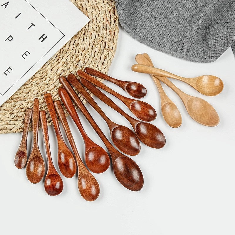 Phoebe Long Wooden Rice Spoon Small Japanese Salad Honey Spoon Pointed Handle Wooden Utensil|Kitchen Utensils