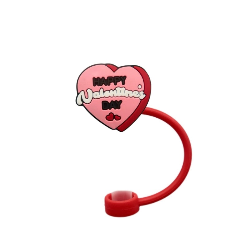Valentine's Day Red Heart Silicone Straw Caps, 10 Pieces Set | Drinkware Accessories