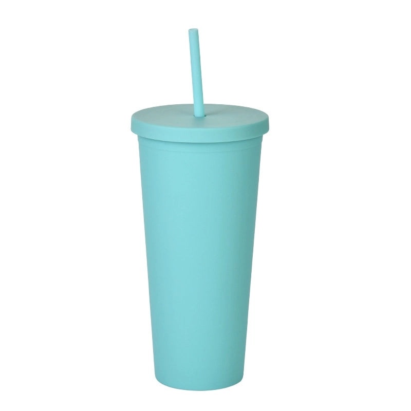24oz Double-layer Frosted Plastic Straw Cup with Lid | Drinkware & Tumblers
