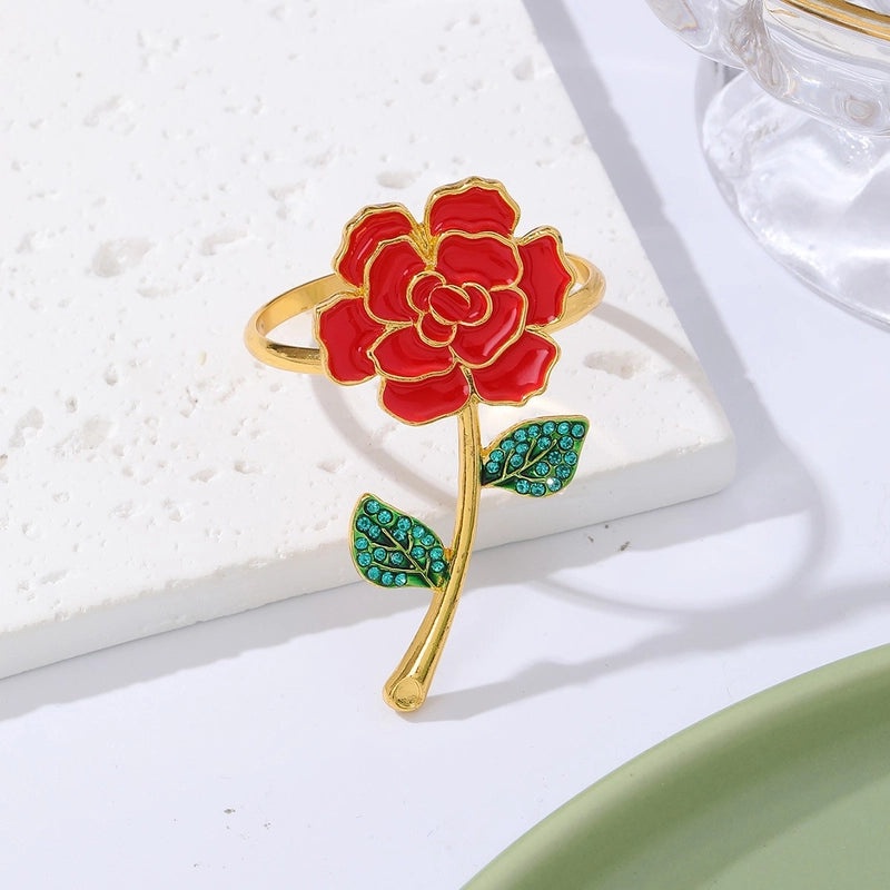 Valentine's Day Red Heart Flower Alloy Napkin Ring Casual Elegant Pastoral Style 1 Piece|Home Decor Tableware