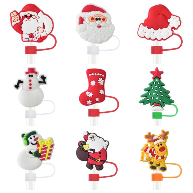 Christmas Holiday Silicone Santa Straw Caps 10PCS|Drinkware Accessories