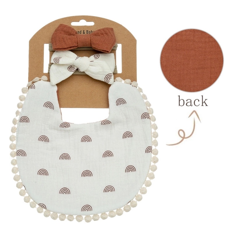 Double-layer Cotton Baby Bib with Bow Headband Set | Baby Accessories